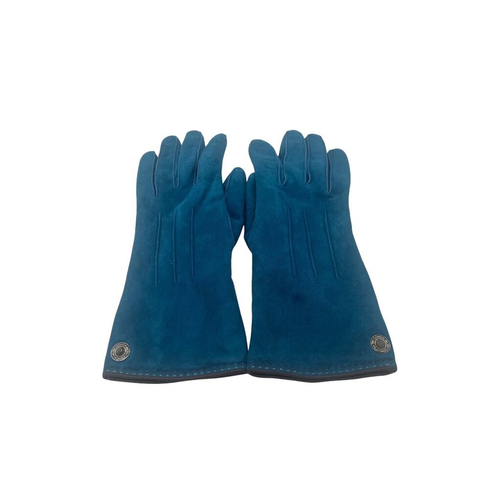 Coach Womens Size 7 Blue Suede Leather Gloves With Cashmere Lining - Picture 2 of 7